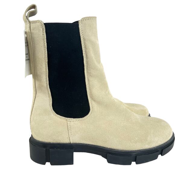 Cruza Tendencia Mid Calf Suede Boots Cream 7.5-8 Pull-On Leather Nubuck Lug Sole - Picture 7 of 10